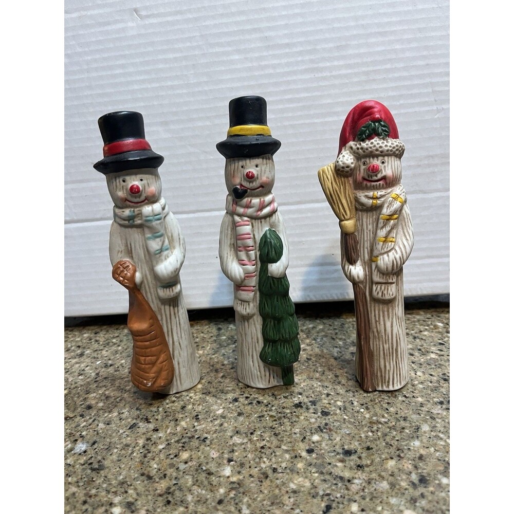 Vintage Lillian Vernon Porcelain Set of (3) Christmas Snowmen Figurines